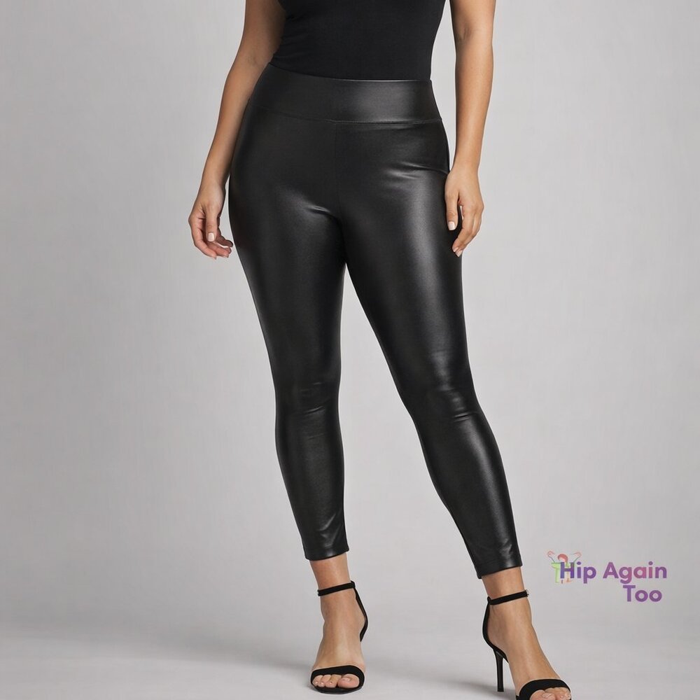 SPANX Faux Leather Leggings Women’s Size Medium Black Pull-On Skinny Pants